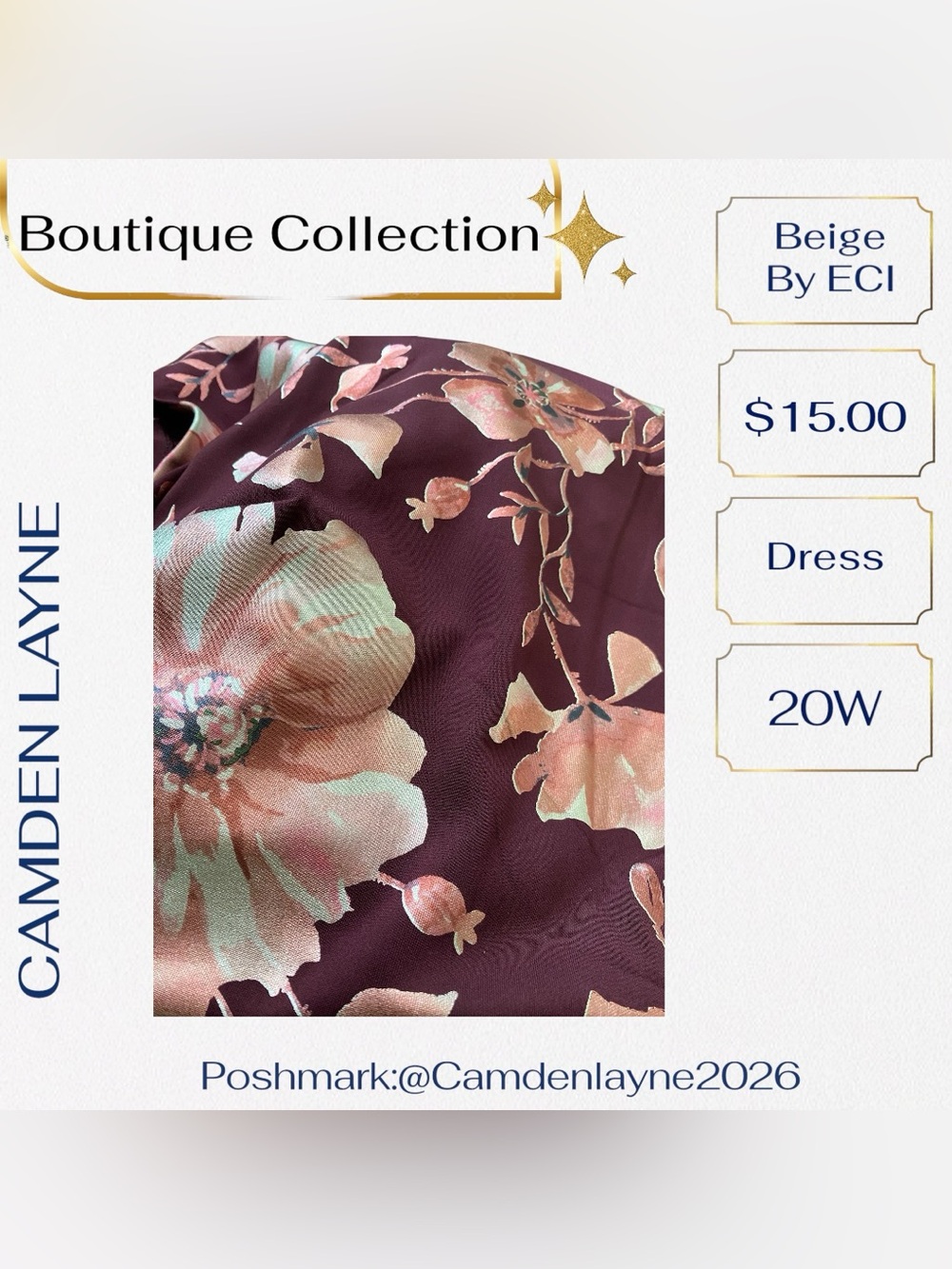 Beige by eci Burgundy Floral Midi Sheath Dress with Gold Accents - Picture 6 of 7